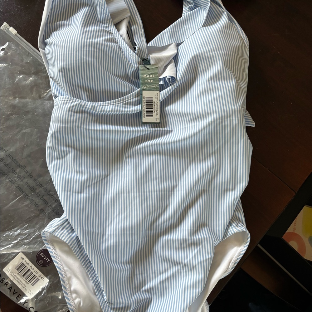Kindred Bravely Light Blue and White Striped Swimsuit
